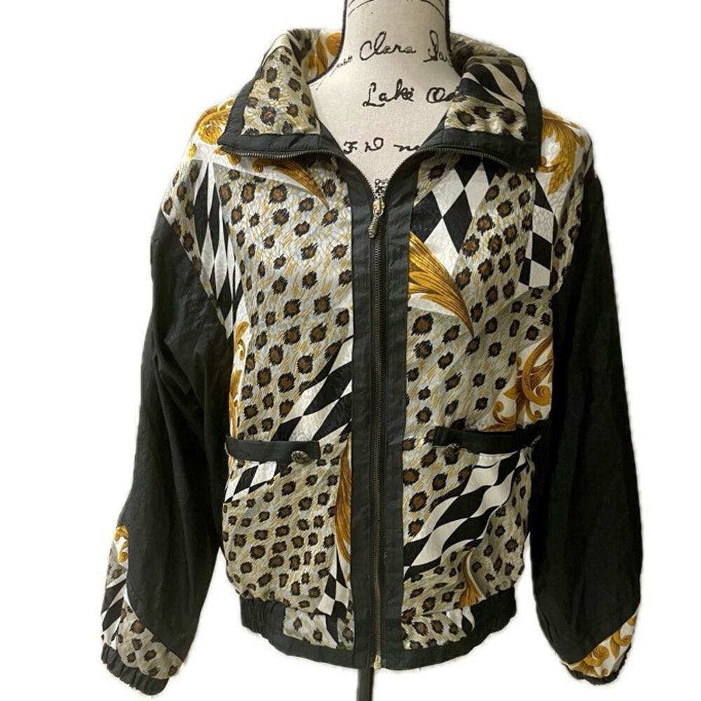 Y2K 90’s EAST WEST BOMBER JACKET LEOPARD SHOULDER‎ PADS Sz M GROOVING STREETWEAR